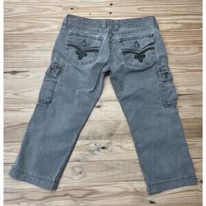 Rock Revival Jeans Cargo Capris Women 27 Green Grunge Y2K